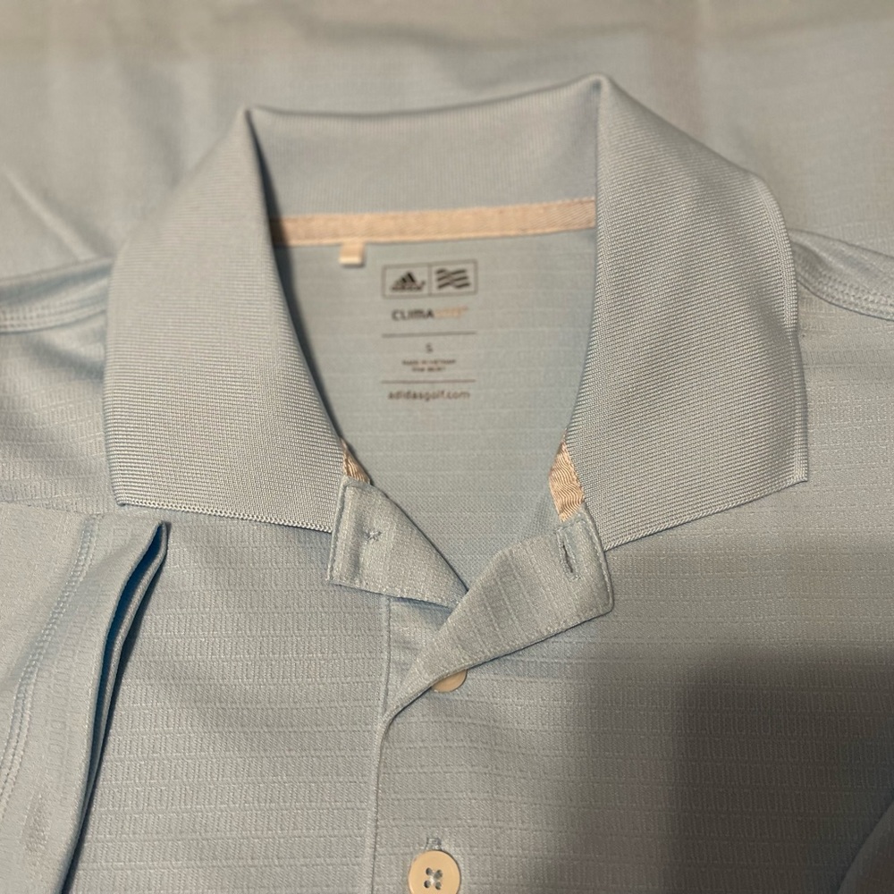 ADIDAS CLIMALITE SOLID GOLF POLO SHIRT MEN SMALL WATERFALL PASTEL LIGHT BLUE EUC